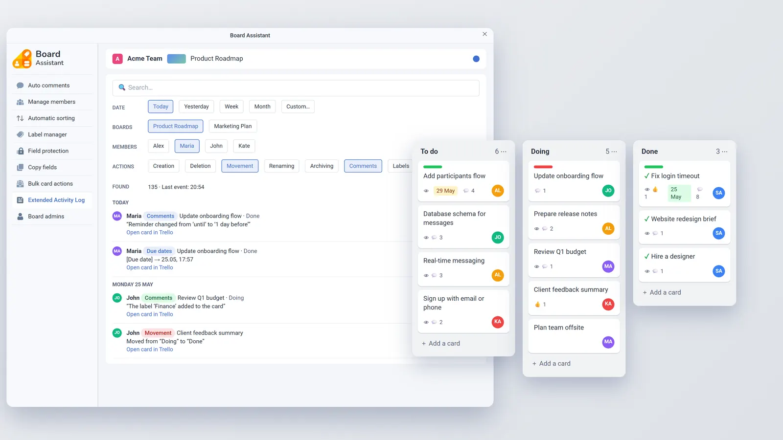 Extended Activity Log with filters
