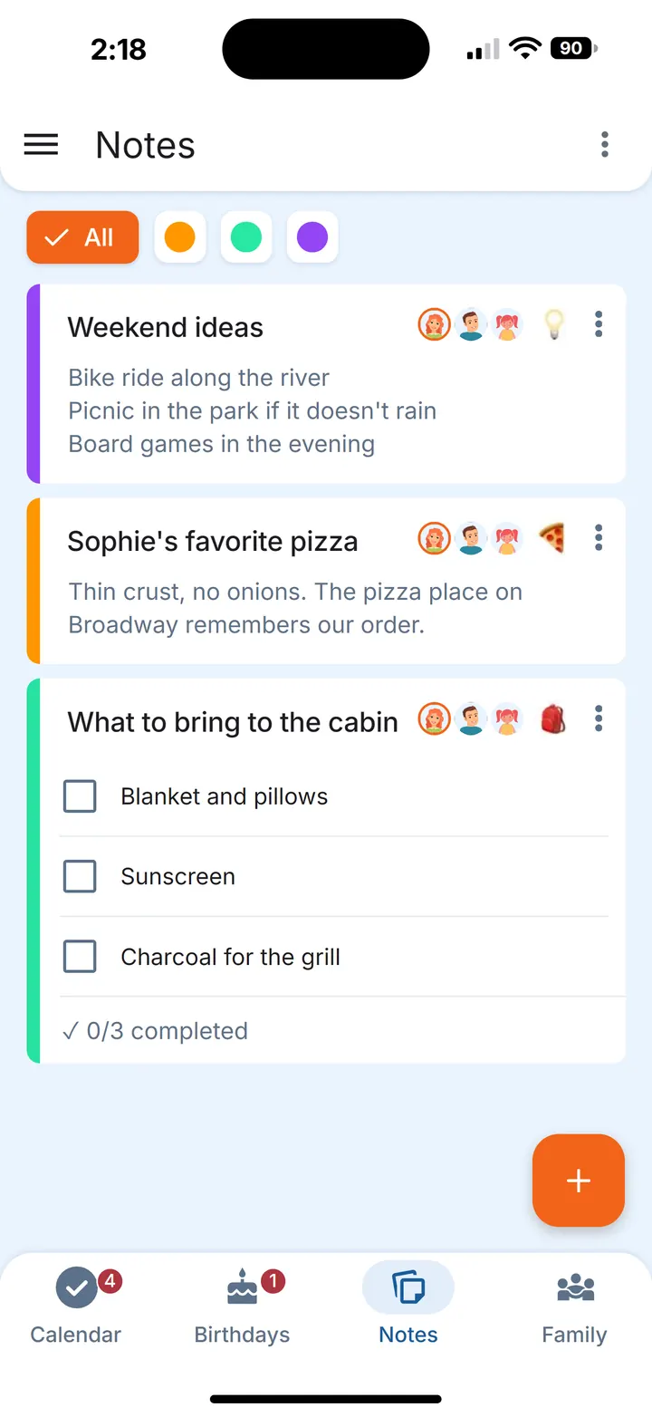 Shared notes with checklists