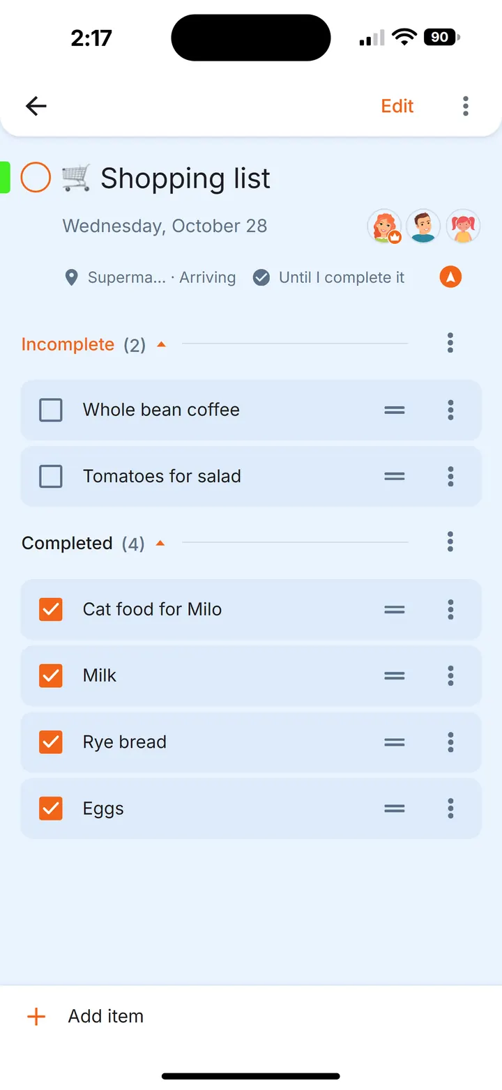 Shared shopping list